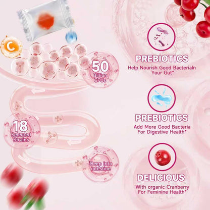 Women's Probiotic Gummies, Cranberry Flavor, 60 Count, with 5 Billion CFUs, Feminine Balance Support for pH, Yeast & Flora Health