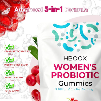 Women's Probiotic Gummies, Cranberry Flavor, 60 Count, with 5 Billion CFUs, Feminine Balance Support for pH, Yeast & Flora Health