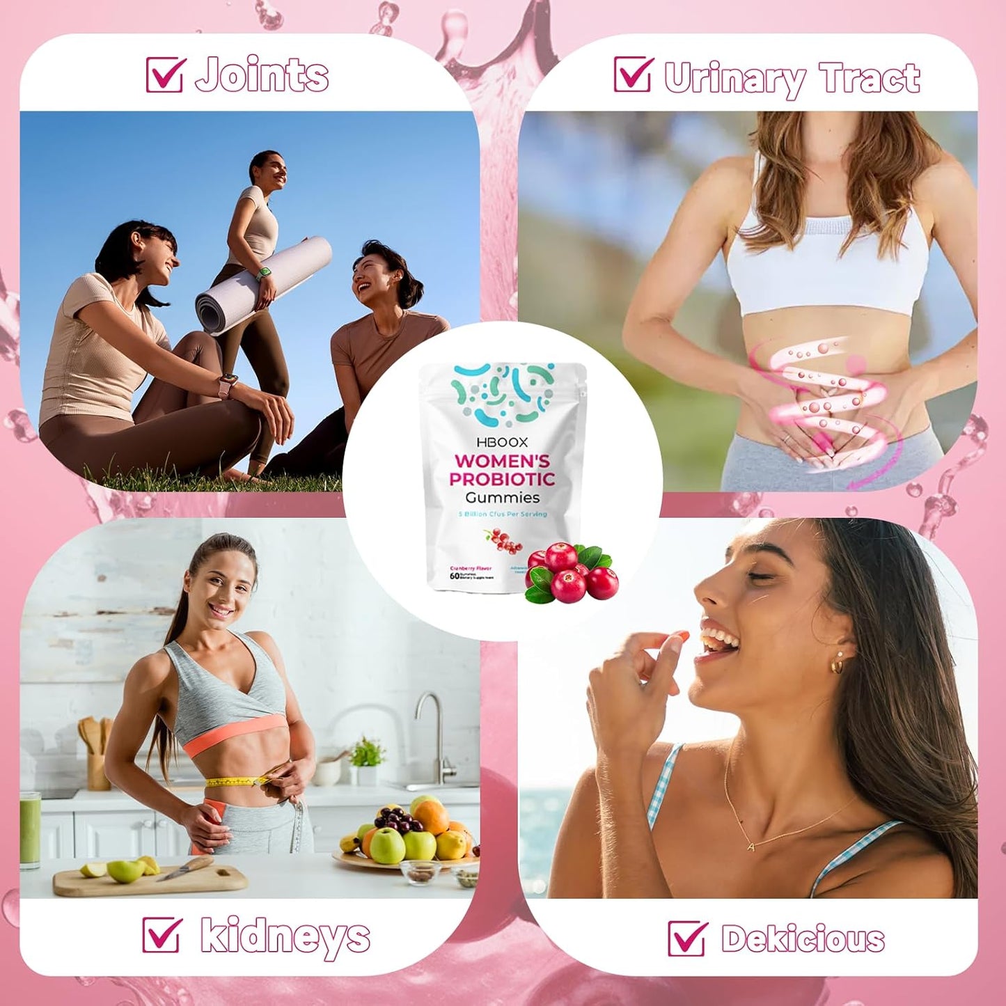 Women's Probiotic Gummies, Cranberry Flavor, 60 Count, with 5 Billion CFUs, Feminine Balance Support for pH, Yeast & Flora Health